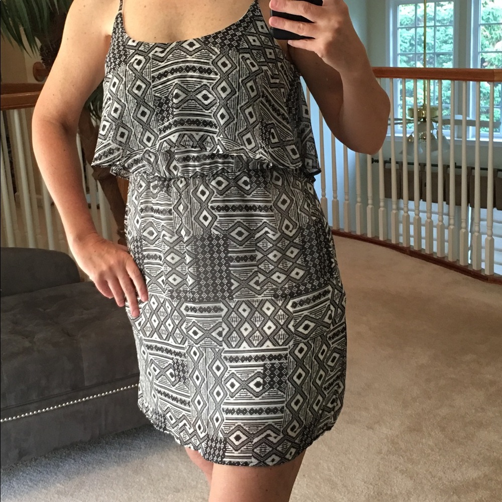 Boutique Geometric Black and White Print Sundress